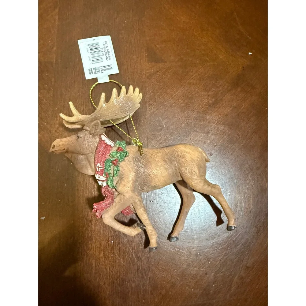 Kurt Adler Moose Christmas Ornament Festive Scarf Holly Berries‎ Hanging